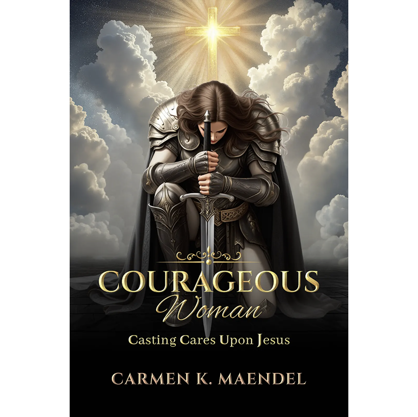 Courageous woman with sword and clouds