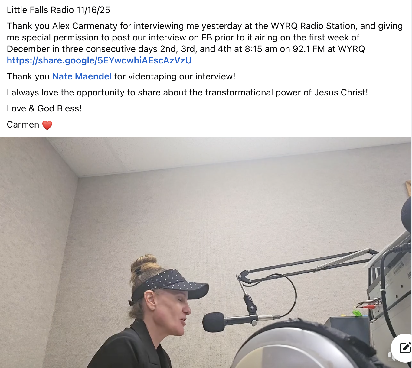 Musician performing live on the WRHG Radio Station broadcast with guitar and microphone.