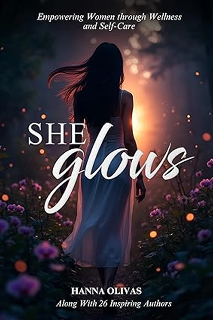 Silhouetted woman in glowing sunset garden